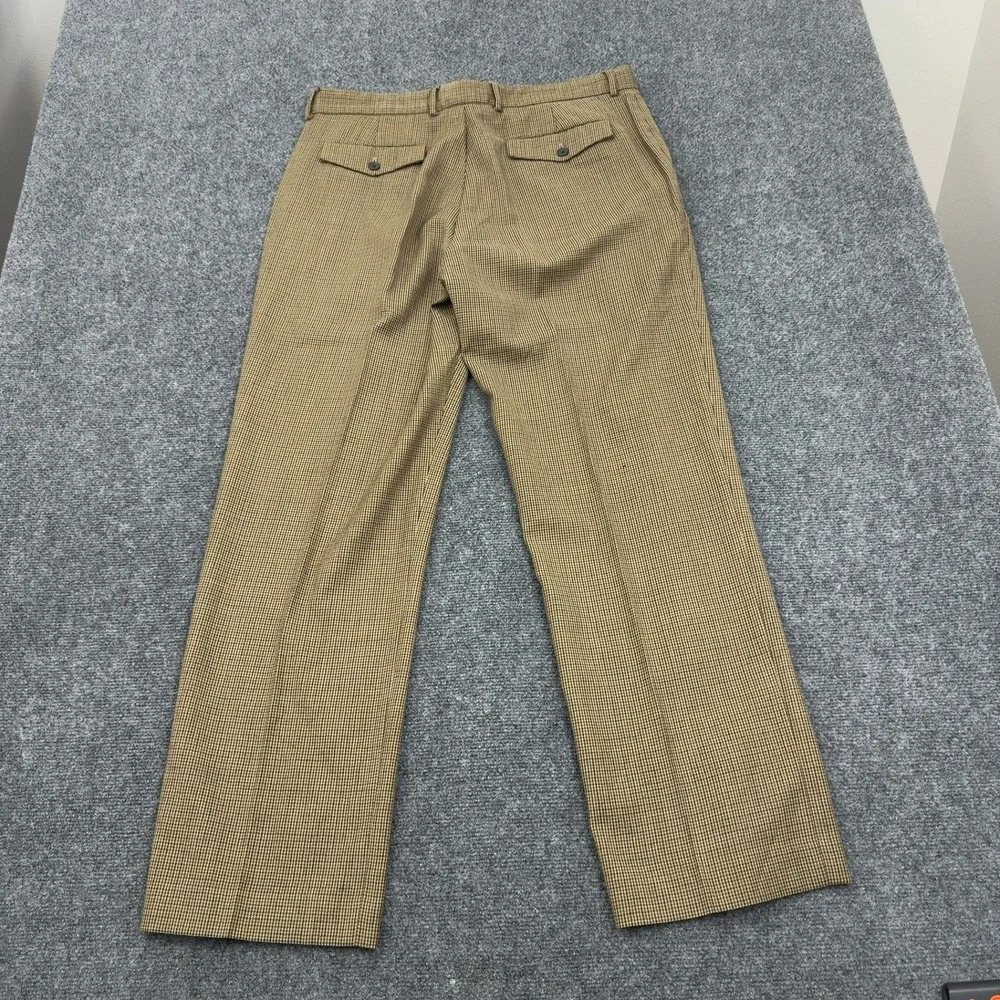 Vintage J Crew Dress Pants Mens 36x32 Brown Wool Houndstooth Trousers Classic